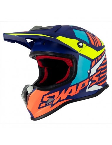 Casque Cross enfant SWAPS - Bleu Jaune Orange Moto et Quad Helmet ATV